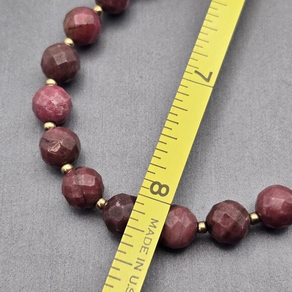 VTG Faceted Rhodonite 8mm Beaded Necklace 16" GF 14K Spring Clasp & Spacers - Picture 7 of 9